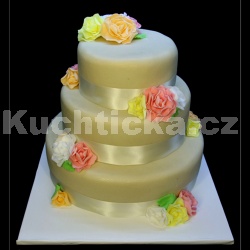 Svatební dort s barevnými růžemi